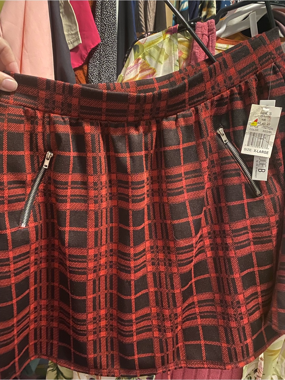 Joe Benbasset Red and Black Plaid Mini Skirt with Zipper Pockets